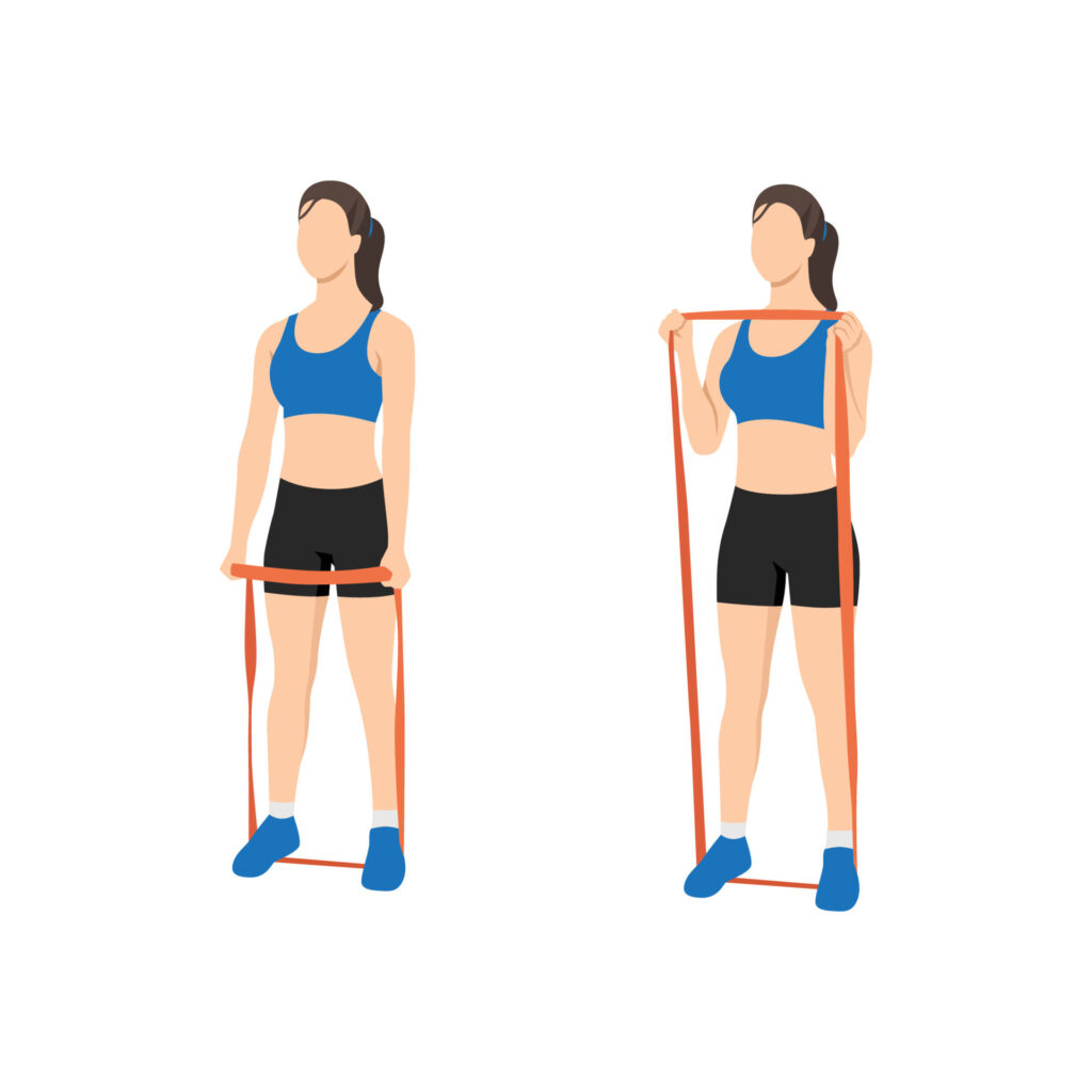 woman doing hammer grip curls with long resistance band exercise flat illustration isolated on white background free vector